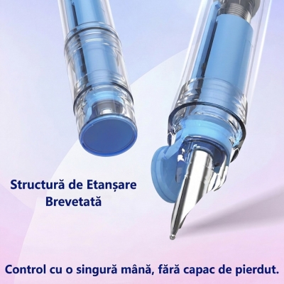 Stilou retractabil Writech F corp negru cu cutie cadou si 5 patroane cerneala albastre